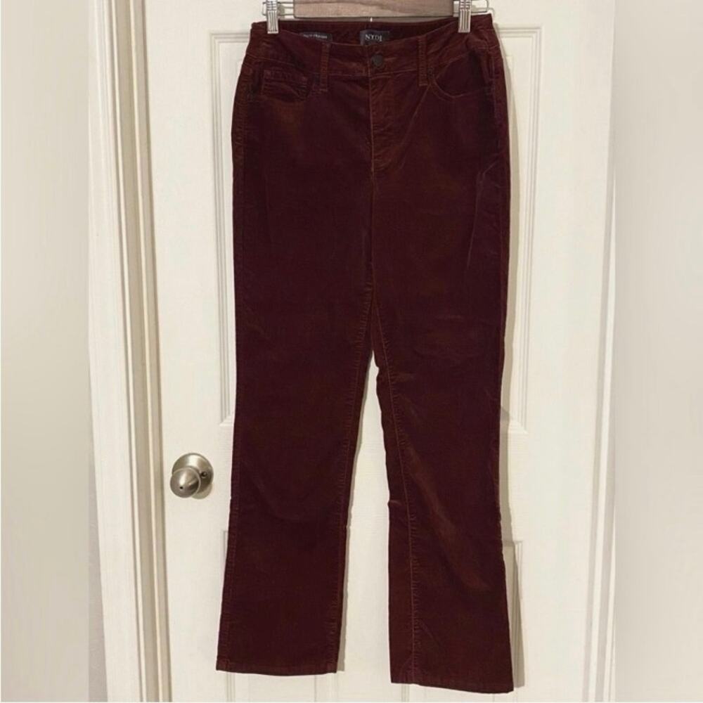 NYDJ Velvet  Pants Marilyn Straight Leg Lift Tuck Size 6 Moody Dark Academia